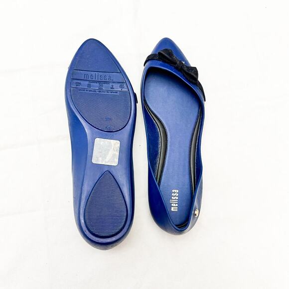 Melissa Trippy Pointed Toe Ballet Flats Blue Black Bow Accent Size 9 - Picture 4 of 6